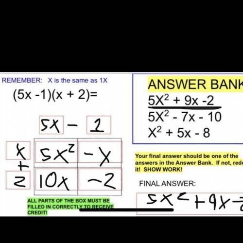 Multiple the bionomials and then PICK YOUR ANSWER FROM THE ANSWER BANK!

I need to know what goes in