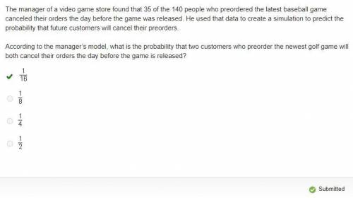 The manager of a video game store found that 35 of the 140 people who preordered the latest baseball