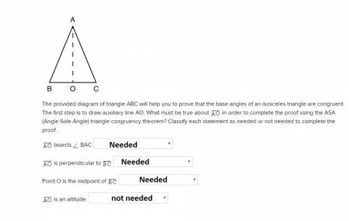 Need  asap  the provided diagram of triangle abc will  you to prove that the base angles of an isosc