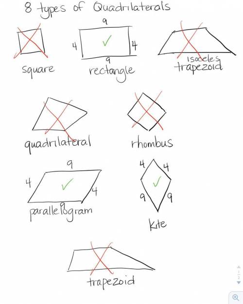 PLS Help!

What quadrilaterals could you draw that have two side lengths of 9 centimeters and 2 side