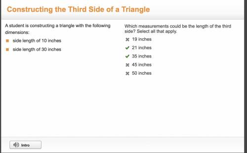 A student is constructing a triangle with the following dimensions:

side length of 10 inches
side l