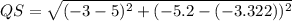 QS = \sqrt{(-3-5)^2+(-5.2-(-3.322))^2}