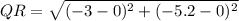QR = \sqrt{(-3-0)^2+(-5.2-0)^2}