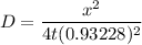 $D=\frac{x^2}{4t(0.93228)^2}$