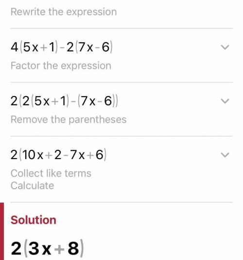 Factor the expression (20a+4)-(14a-12)