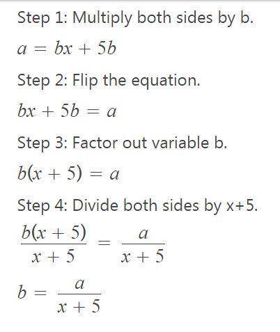 Given a/b=x+5, solve for B
