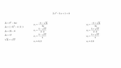Determine between which consecutive integers the real zeros of f(x)=2x^2-5x+1 are located a. between