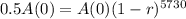 0.5A(0) = A(0)(1-r)^{5730}