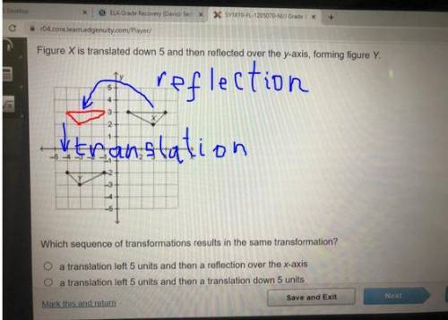 Which sequence of transformations results in the same transformation?

a translation left 5 units an