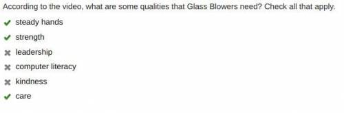 What are some qualities that Glass Blowers need? Check all that apply. And have a Bless day and God