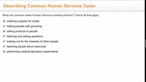 What are common tasks Human Services workers perform? Check all that apply.

ordering supplies for h