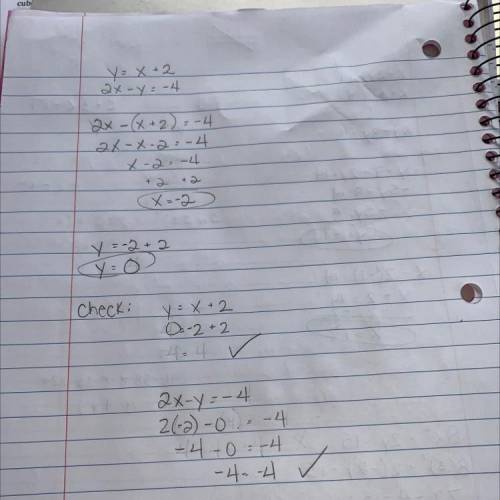 Y=x+2
2x-y=-4
solve the equations using a substitution