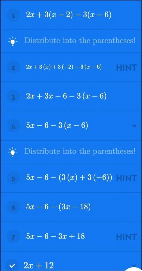 2x+3(x-2) - 3(x-6) a. 2x+12 b. 2x-8 c. 8x - 24 d. 2x - 24