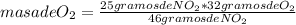 masa de O_{2} =\frac{25 gramos de NO_{2} *32 gramos de O_{2} }{46 gramos de NO_{2}}