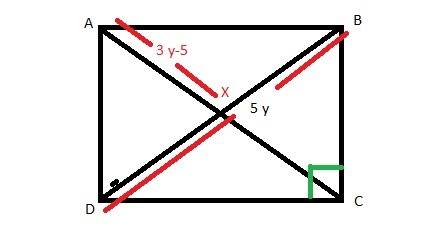 Question 4 options:  parallelogram abcd is a rectangle. ax = 3y − 5bd = 5y what is the value of y?  