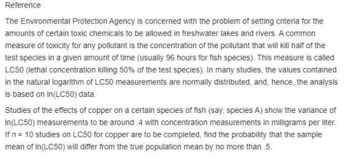 Suppose that the effects of copper on a second species (say, species B) of fish show the variance of
