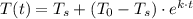 T(t) = T_s + (T_0 - T_s) \cdot e^{k \cdot t}