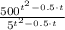 \frac{500^{t^{2}-0.5\cdot t}}{5^{t^{2}-0.5\cdot t}}