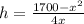 h = \frac{1700 - x^2}{4x}