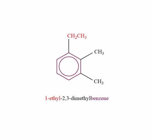 Draw the structure formula for 
1-ethyl-2,3-dimethylbenzene
Please help me