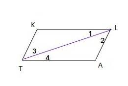 Given:  quadrilateral talk is a parallelogram. prove:  ta congruent lk and al congruent kt