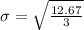 \sigma = \sqrt{\frac{12.67}{3}}
