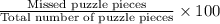 \frac{\text{Missed puzzle pieces}}{\text{Total number of puzzle pieces}}\times 100