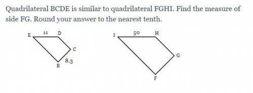 Quadrilateral BCDE is similar to quadrilateral FGHI. Find the measure of side FG. Round your answer