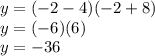 y=(-2-4)(-2+8)\\y=(-6)(6)\\y=-36