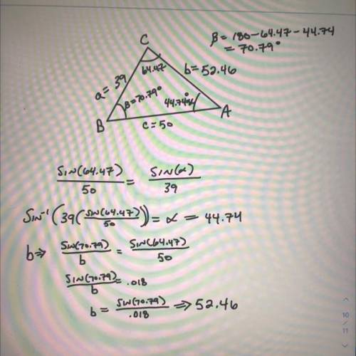 Use the law of sines to solve the triangle. If two solutions exist, find both. Found your answers to