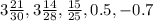 3\frac{21}{30} ,3\frac{14}{28},\frac{15}{25},0.5,-0.7