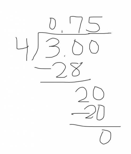 3/4 written a decimal please show division