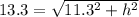13.3=\sqrt{11.3^2+h^2}
