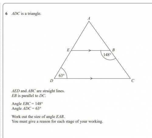 ADC is a triangle.

AED and ABC are straight lines. 
EB is parallel to DC. 
Angle EBC=148°
Angle ADC