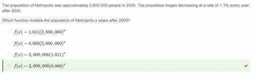 PLEASE HELP.

The population of Metropolis was approximately 2,600,000 people in 2000. The populatio