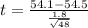t = \frac{54.1 - 54.5}{\frac{1.8}{\sqrt{48}}}