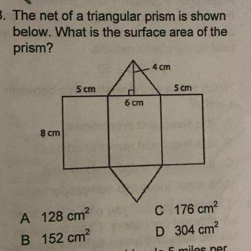 A net of a triangular prism is shown below. What is the surface area, in square feet, of the triangu