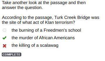 According to the passage, Turk Creek Bridge was the site of what act of Klan terrorism? the burning