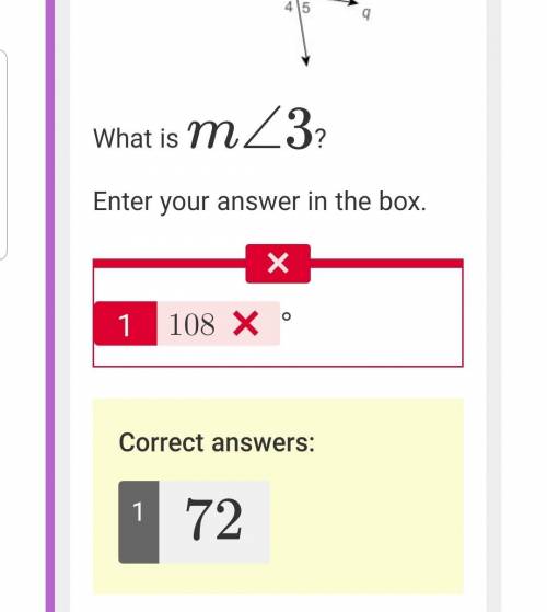 Lines p and q are parallel and mZ2 = 108°

118
27
р
36
45
What is mZ3?
Enter your answer in the box.