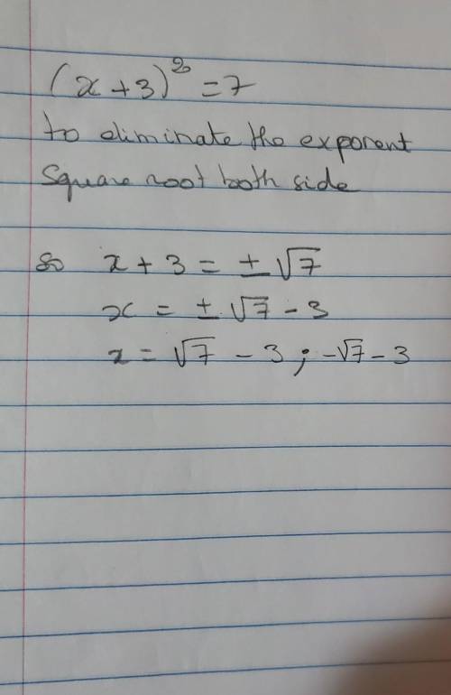 What are the solution to the equation (x+3)^2=7