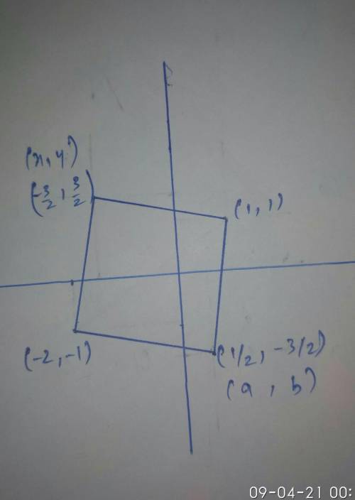 #The extremities of the diagonal of a square are (1,1 )and (-2, -1).Obtain the two other vertices an