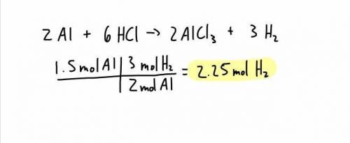 How many moles of H2 can be made from the complete reaction of 1.5 moles of Al? Given: 2 Al + 6 HCl