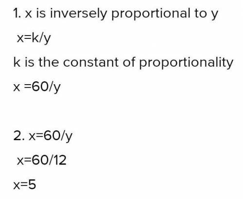 PLEASE HELP I WILL GIVE BRAINLIEST

Suppose that x and y vary inversely and that x = 30 when y = 2