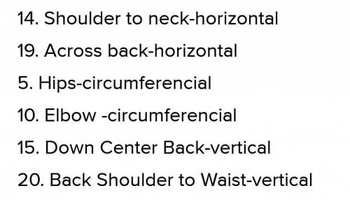 Identify whether the following are vertical measurement horizontal measurement or circumferential me