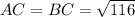 AC = BC = \sqrt {116}