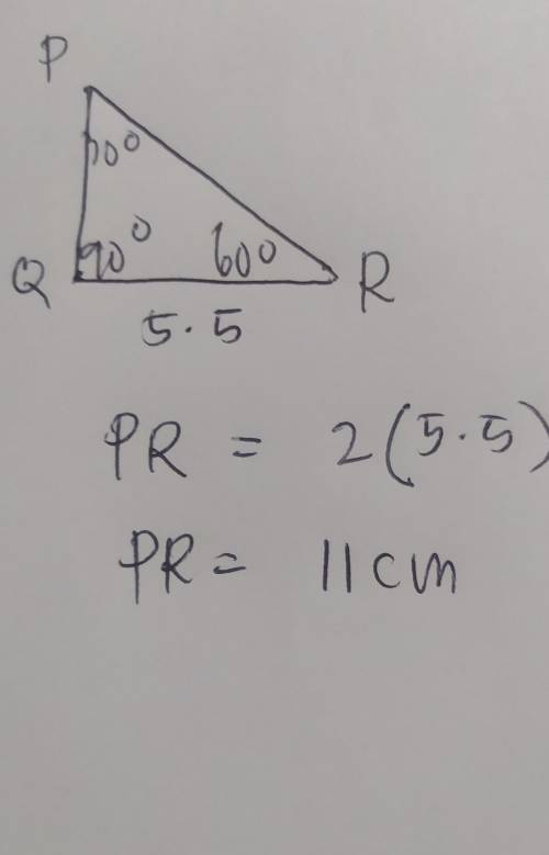 3.5 In triangle PQR below, QR=5.5 cm and QŘP=60° calculate the length of PR​