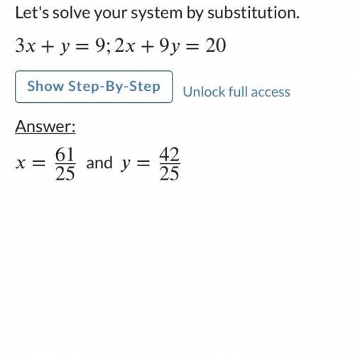 Is (1,8) a solution to the system of equations 3x+y=9 2x+9y=20​