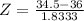 Z = \frac{34.5 - 36}{1.8333}