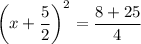 \left(x+\dfrac{5}{2}\right)^2=\dfrac{8+25}{4}