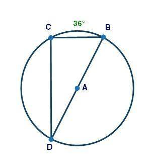 (09.01 MC)

In circle A shown below, BD is a diameter and the measure of CB is 36°:
What is the meas